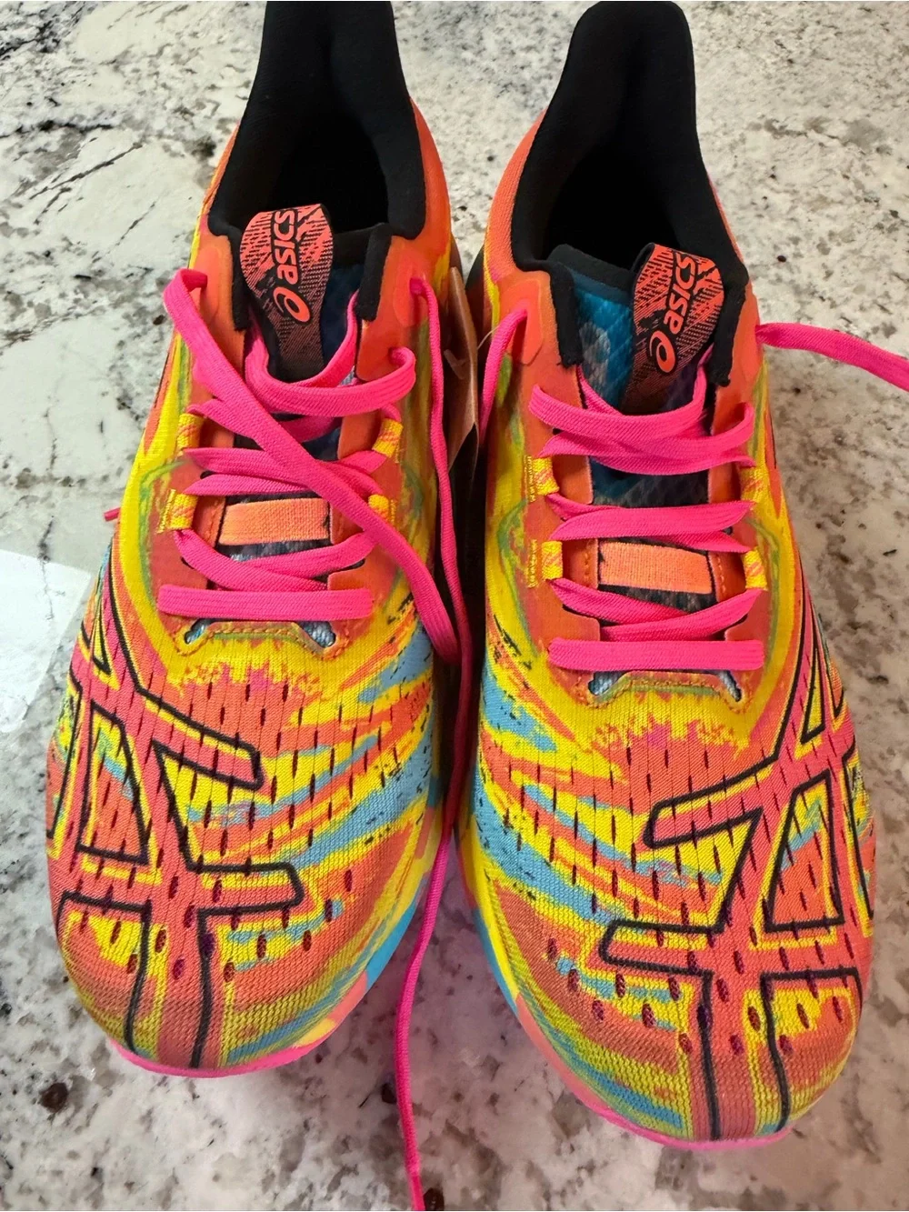 ASICS Bright Yellow Multi-Color Running Shoes with Pink Laces